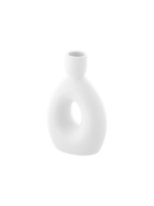 BOUGEOIR CHANDELIER CERAMIQUE ROND BLANC 8.7CM X 4.3CM X 14CM