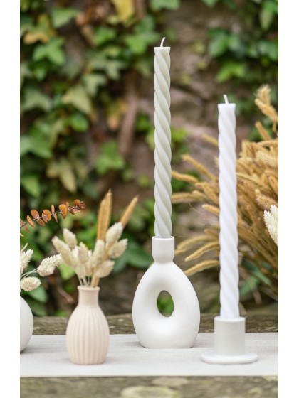 BOUGEOIR CHANDELIER CERAMIQUE ROND BLANC 8.7CM X 4.3CM X 14CM