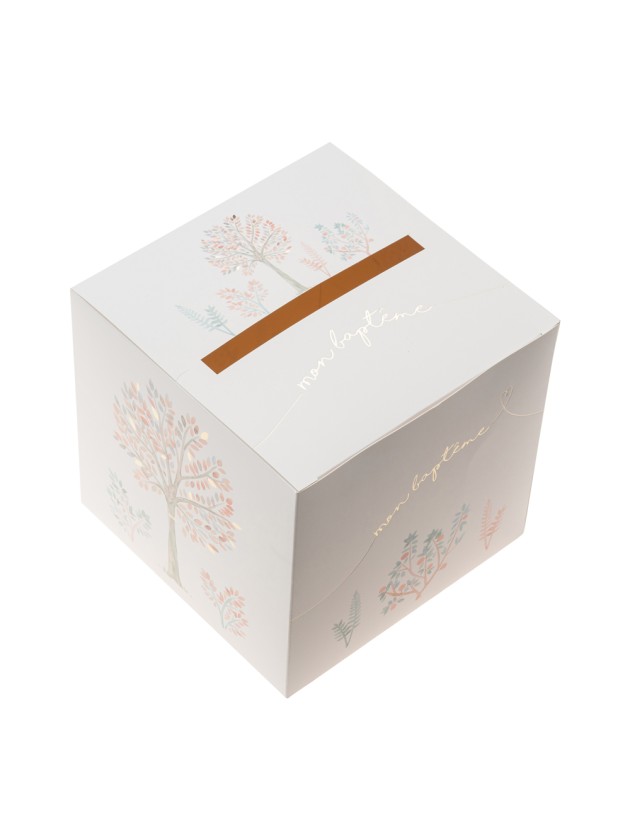 URNE CARTON CARREE MON BAPTEME 20CM X 20CM X 20CM