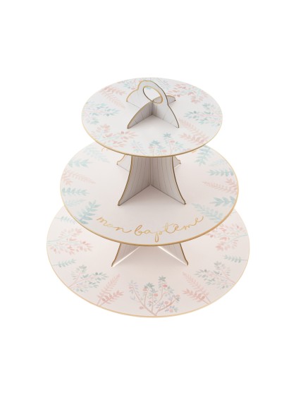 SUPPORT A MIGNARDISES CARTON 3 NIVEAUX MON BAPTEME DIA 30.5CM / 24.5CM / 18CM X 33CM