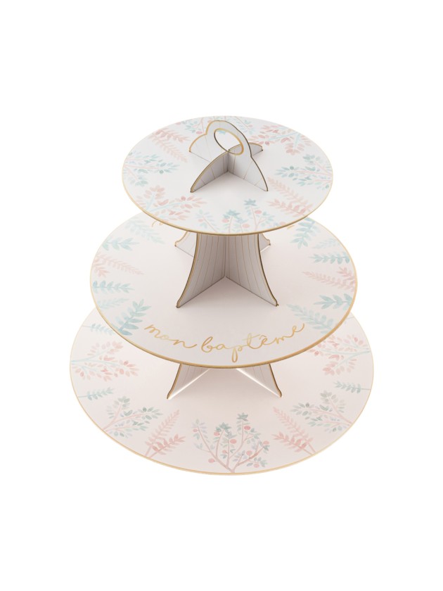 STÄNDER PETITS-FOURS KARTON 3 EBENEN MEINE TAUFE DIA 30.5CM / 24.5CM / 18CM X 33CM