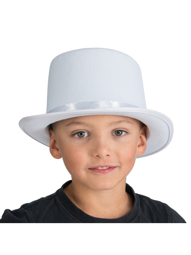 CHAPEAU HAUT DE FORME BLANC FEUTRINE ENFANT 56CM X 12CM