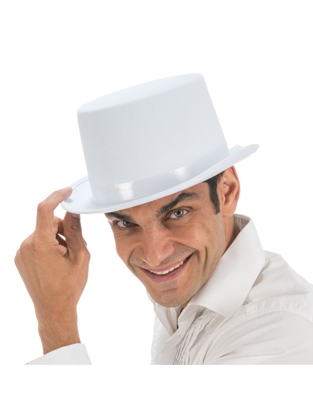 CHAPEAU HAUT DE FORME BLANC FEUTRINE ADULTE 59CM X 12CM