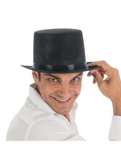 CHAPEAU HAUT DE FORME NOIR FEUTRINE ADULTE 59CM X 12CM