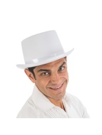 CHAPEAU HAUT DE FORME BLANC SATINE ADULTE TAILLE AJUSTABLE 12CM