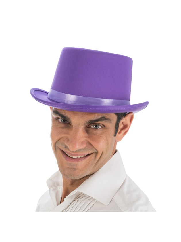 CHAPEAU HAUT DE FORME VIOLET ADULTE TAILLE AJUSTABLE 12CM