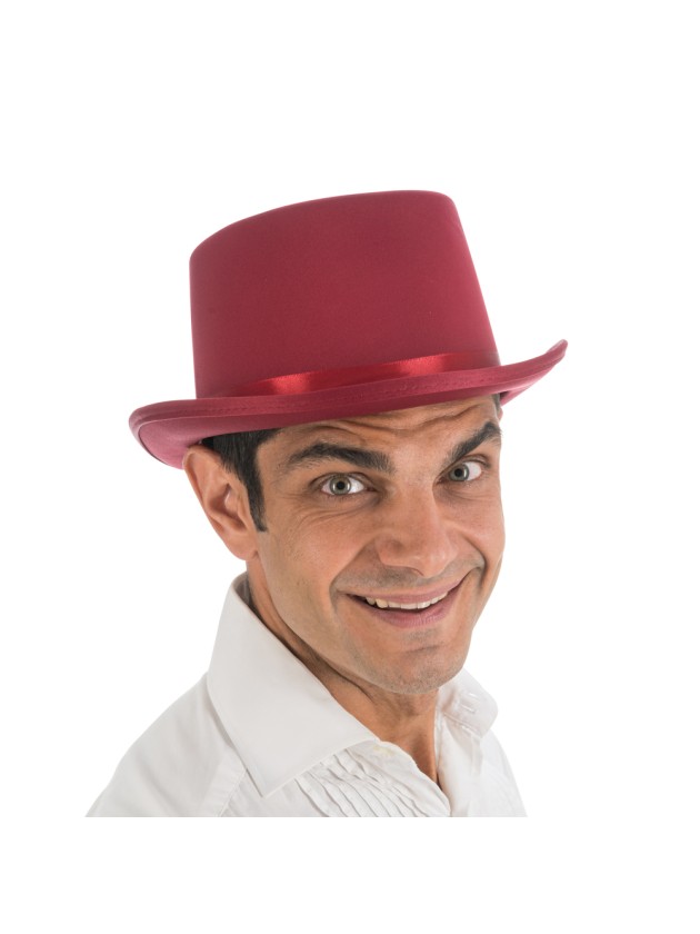 CHAPEAU HAUT DE FORME BORDEAUX SATINE ADULTE TAILLE AJUSTABLE 12CM