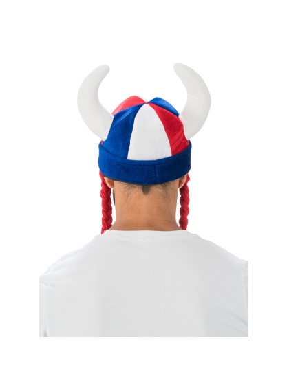 CASQUE GAULOIS CORNES ET TRESSES TISSUS SUPPORTER FRANCE DIA 56CM X 19CM