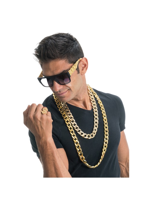 RAPPER KIT 4 PIECES: SUNGLASSES NECKLACES RING ONE SIZE