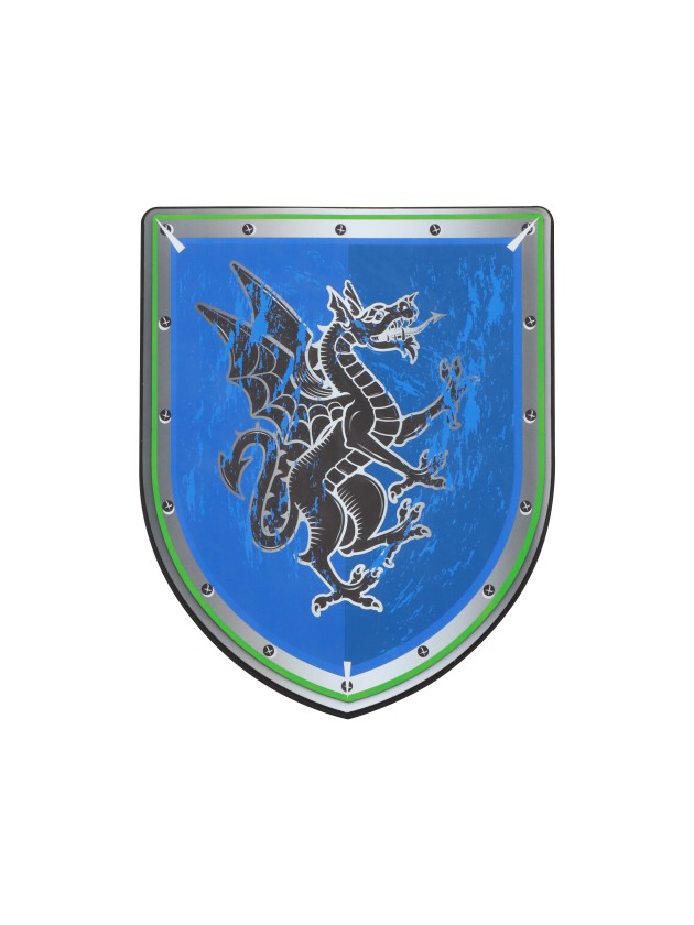 BOUCLIER CHEVALIER DRAGON BLEU EN MOUSSE 28.5CM X 35CM