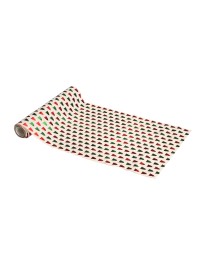 CHEMIN DE TABLE TISSU EFFET NATUREL SAPINS METAL ROUGES ET VERTS 28CM X 3M