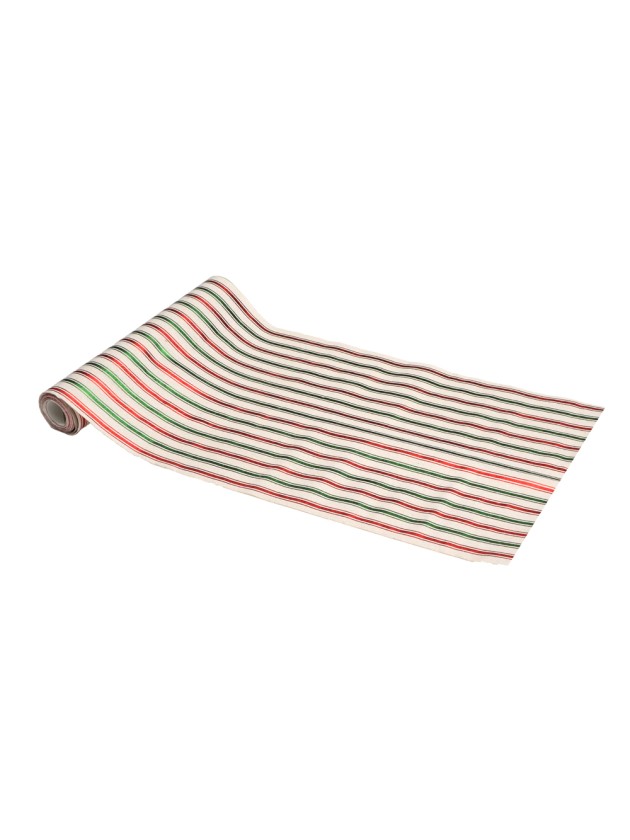 TABLE RUNNER NATURAL EFFECT METAL RED AND GREEN STRIPES 28CM X 3M