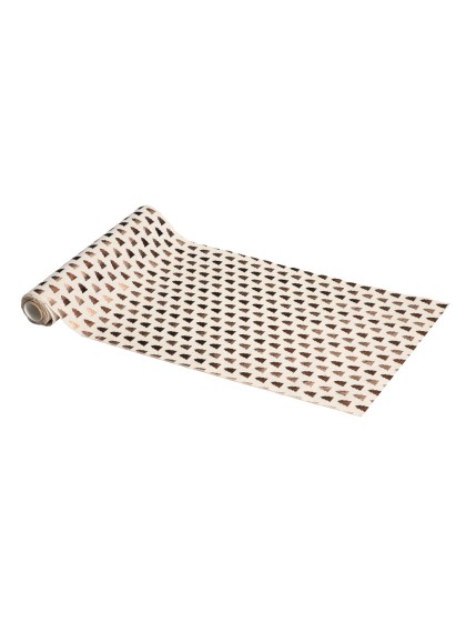 CHEMIN DE TABLE TISSU EFFET NATUREL SAPINS METAL DORES ET CUIVRES 28CM X 3M