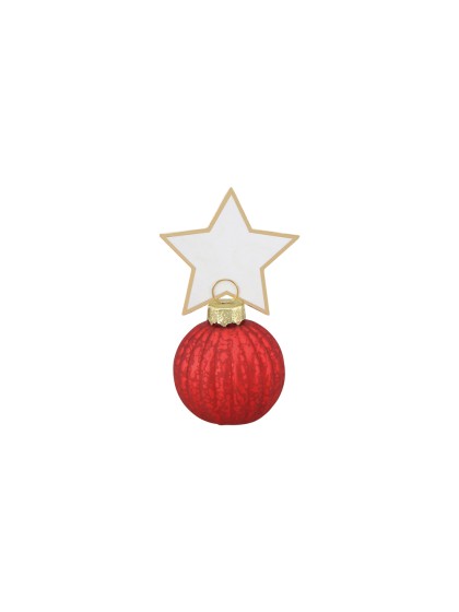 4 MARQUE-PLACES BOULES NOEL ROUGES + ETIQUETTES ETOILE BOULE: DIA 4CM X 5.5CM HT ETOILE: 5CM