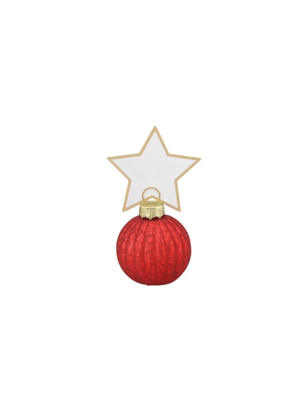 4 MARQUE-PLACES BOULES NOEL ROUGES + ETIQUETTES ETOILE BOULE: DIA 4CM X 5.5CM HT ETOILE: 5CM