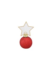 4 MARQUE-PLACES BOULES NOEL ROUGES + ETIQUETTES ETOILE BOULE: DIA 4CM X 5.5CM HT ETOILE: 5CM