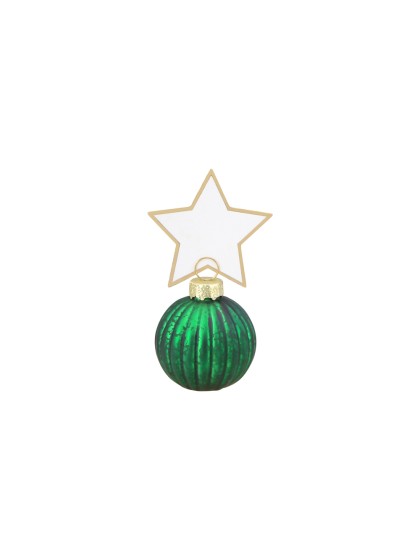 4 MARQUE-PLACES BOULES NOEL VERTES + ETIQUETTES ETOILE BOULE: DIA 4CM X 5.5CM HT ETOILE: 5CM