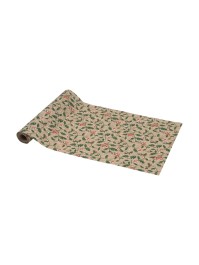 JUTE EFFECT TABLE RUNNER WITH SNOWY HOLLY 28CM X 3M