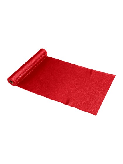 RED SILVER SPARKLE VELVET TABLE RUNNER 28CM X 3M