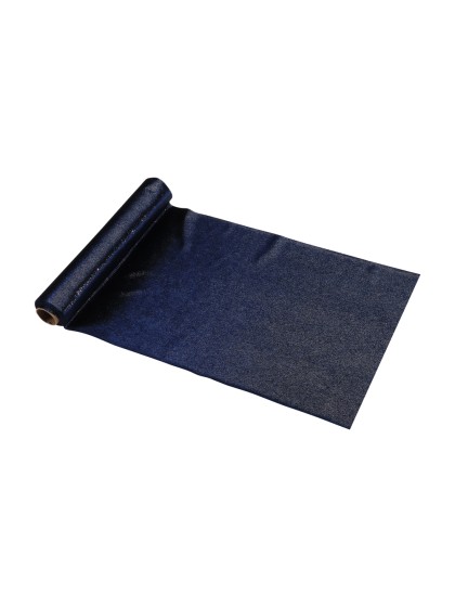 CHEMIN DE TABLE VELOURS BLEU SPARKLE ARGENTE 28CM X 3M