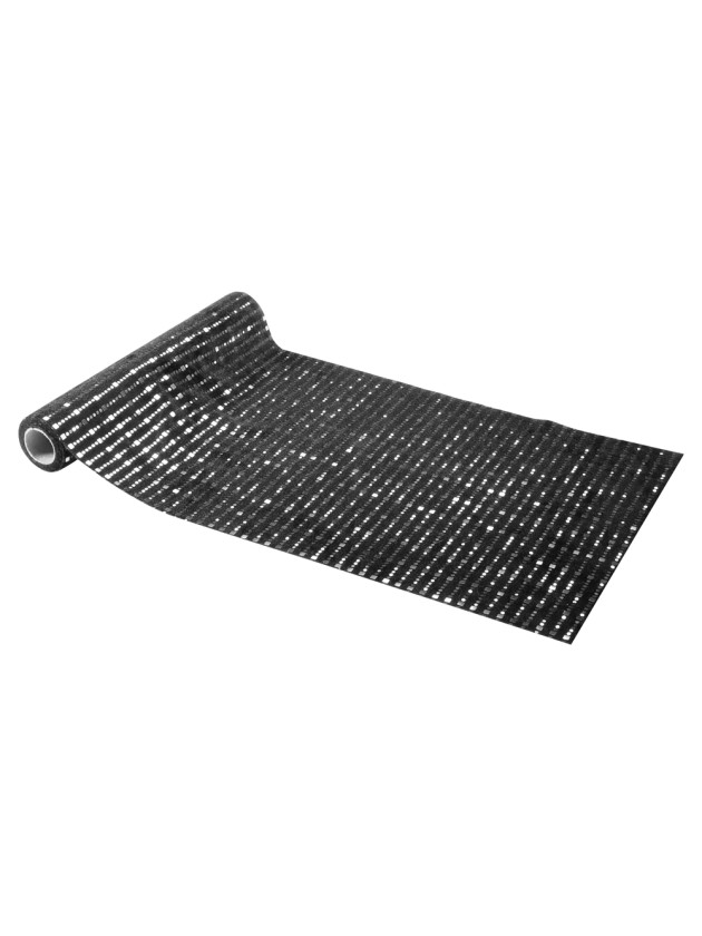 CHEMIN DE TABLE GLAMOUR VELOURS NOIR ARGENT 27CM X 3M