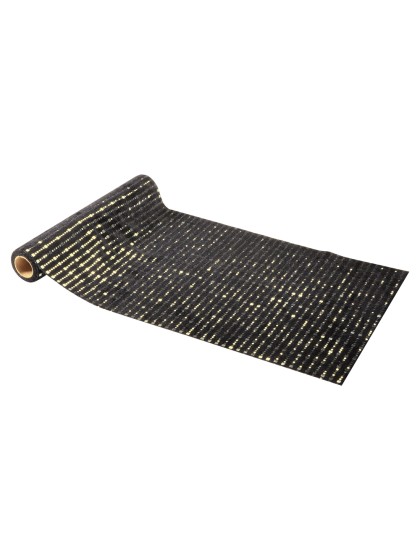 CHEMIN DE TABLE GLAMOUR VELOURS NOIR OR 27CM X 3M