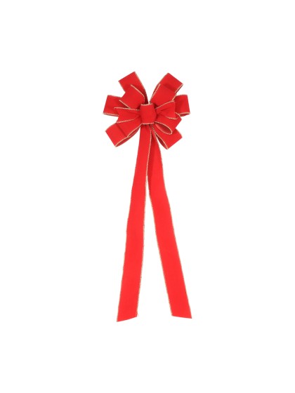 1 NOEUD CIMIER VELOURS ROUGE FINTION PERLES 28CM X 78CM