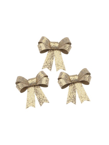 3 HQ PVC GOLD BOWS WITH GLITTERS 10CM X 12.7CM