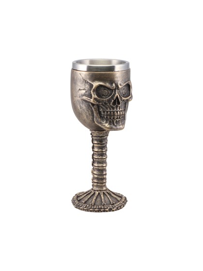 RESIN BRONZE SKULL CHALICE 7.5CM X 7.5CM X 18.5CM