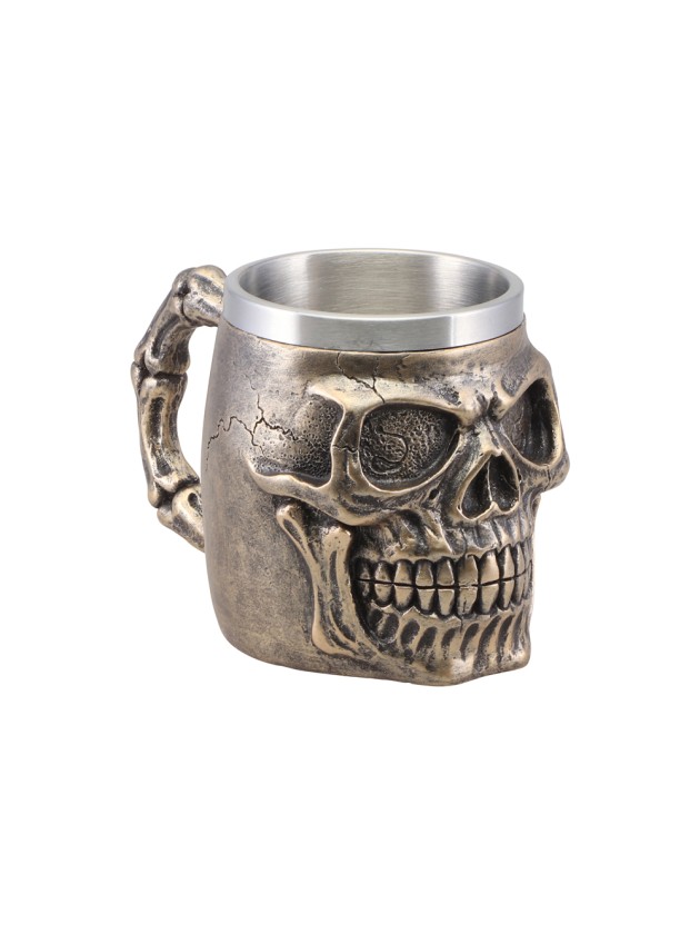MUG KUNSTHARZ TOTENKOPF BRONZE 10CM X 16CM X 11CM