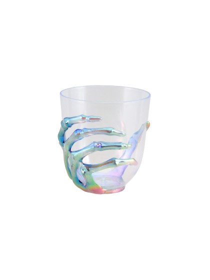 TRANSPARENT MUG WITH IRIDESCENT SKELETON HAND DIA 9CM X 10CM
