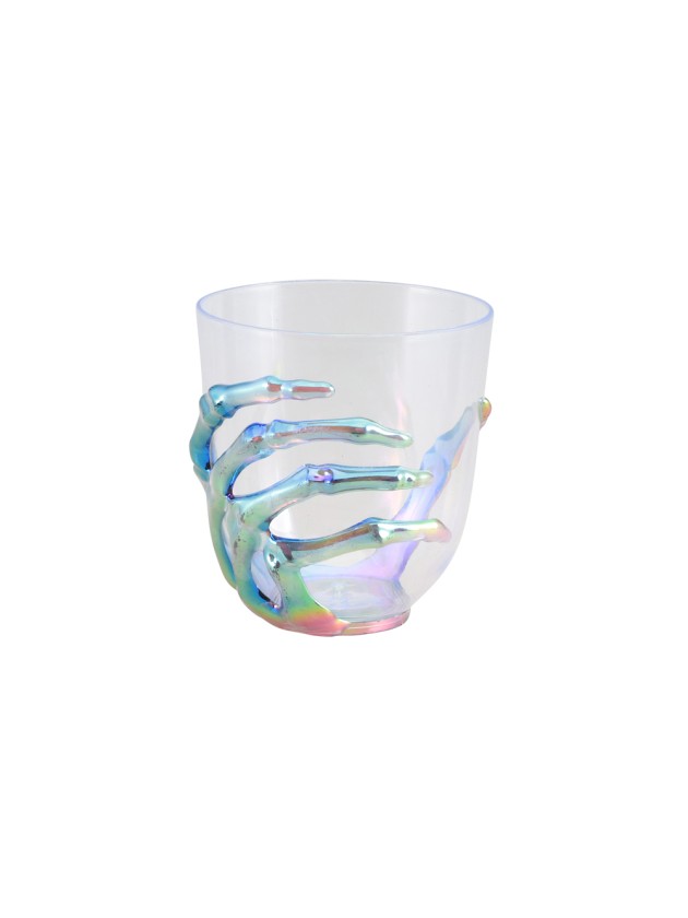GLAS TRANSPARENT HAND SKELETT SCHILLERND DIA 9CM X 10CM
