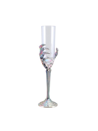 COUPE TRANSPARENT HAND SKELETT SCHILLERND DIA BASE 6.5CM DIA COUPE 4.5CM X 26CM