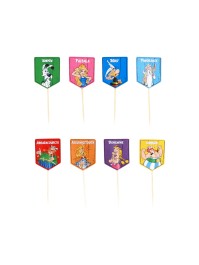 SET 8 CUPCAKE STICKS ASTERIX® 3CM X 8CM HT