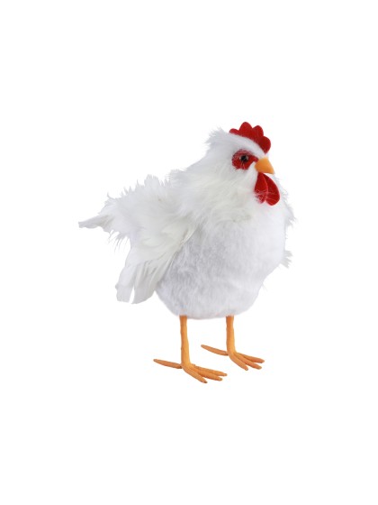 POULE BLANCHE PLUMES PM 20CM X 12CM X 20CM