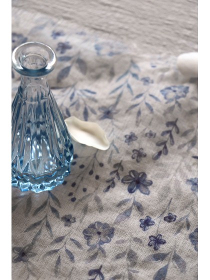 TISCHLÄUFER FLORAL VOILE VINTAGE BLAU 28CM X 3M