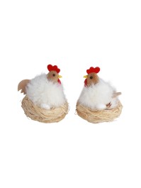WHITE HEN IN NEST 2 ASS DIA 7CM X 8CM