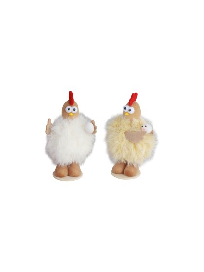 POULE HUMORISTIQUE FOURRURE PM 2 ASS 8CM X 6CM X 14CM