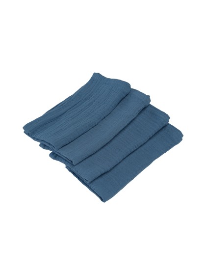 4 DENIM BLUE EMBOSSED COTTON NAPKINS 40CM X 40CM