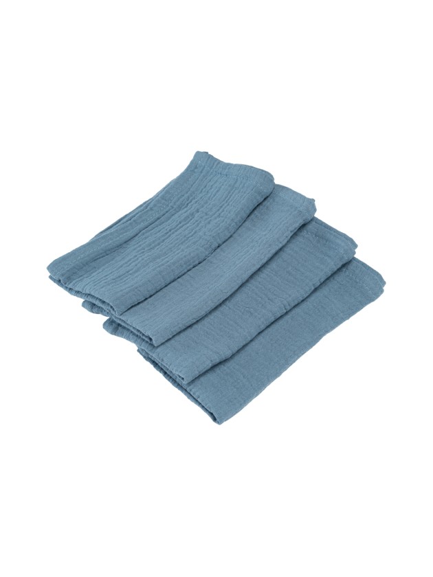 4 STEEL BLUE EMBOSSED COTTON NAPKINS 40CM X 40CM