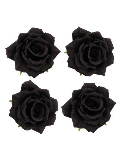 4 TETES DE ROSE NOIRES DIA 9.5CM X 5.5CM