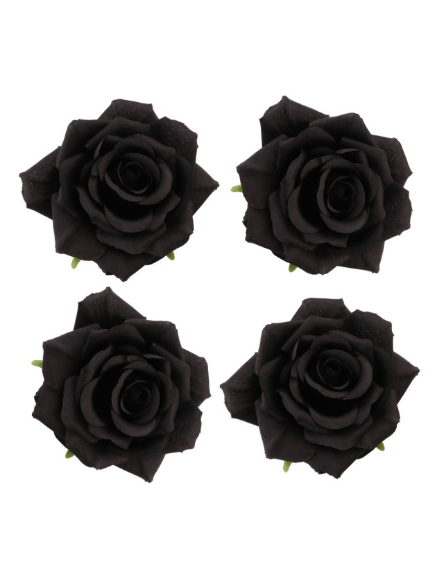 4 TETES DE ROSE NOIRES DIA 9.5CM X 5.5CM