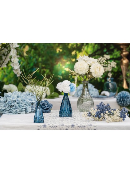 DENIM BLUE GLASS ALEXANDRINE VASE DIA 6.8CM X 14.5CM