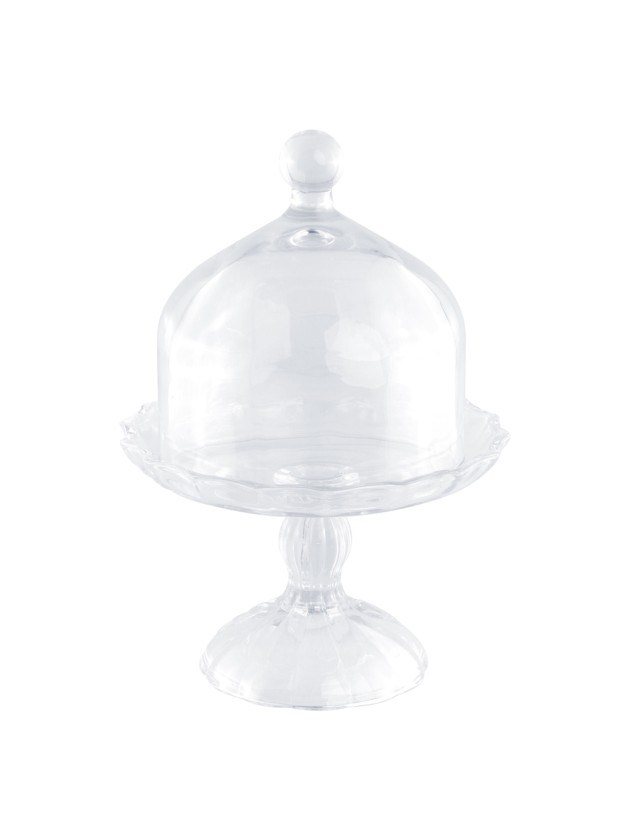PLATEAU VERRE PETUNIA SUR PIED AVEC CLOCHE DIA 16.4CM X 23CM