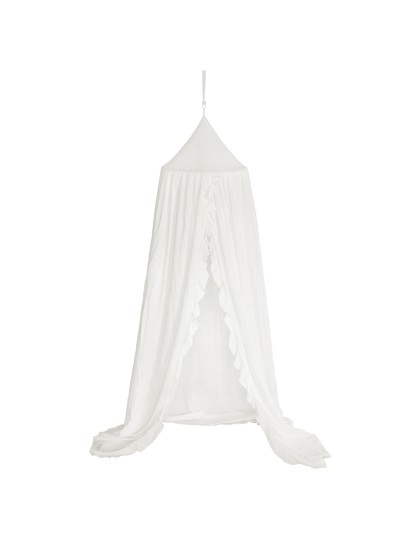 WHITE FABRIC RECEPTION CANOPY WITH FRINGES DIA 56CM X 230CM