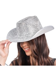 CHAPEAU DE COWBOY ARGENTE AVEC STRASS DIAMOND TU - avec elastique intérieur