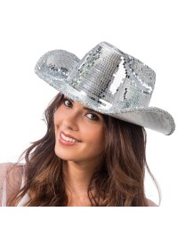 CHAPEAU DE COWBOY ARGENTE BOULE A FACETTES TU - avec elastique intérieur