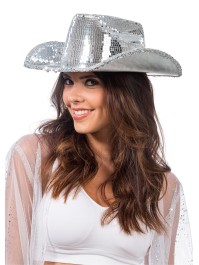 HUT AUS COWBOY SILBER DISKOKUGEL Einheitsgröße – mit innerem Gummi