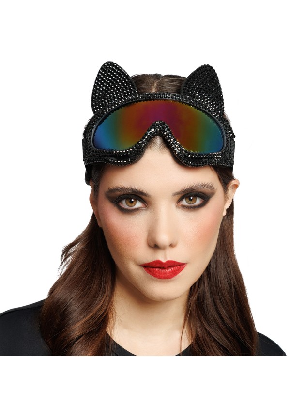 STRASS BLACK CAT SKI GOGGLES 18CM X 13CM