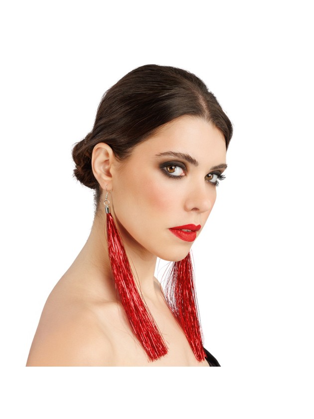 RED TINSEL EARRINGS 17CM